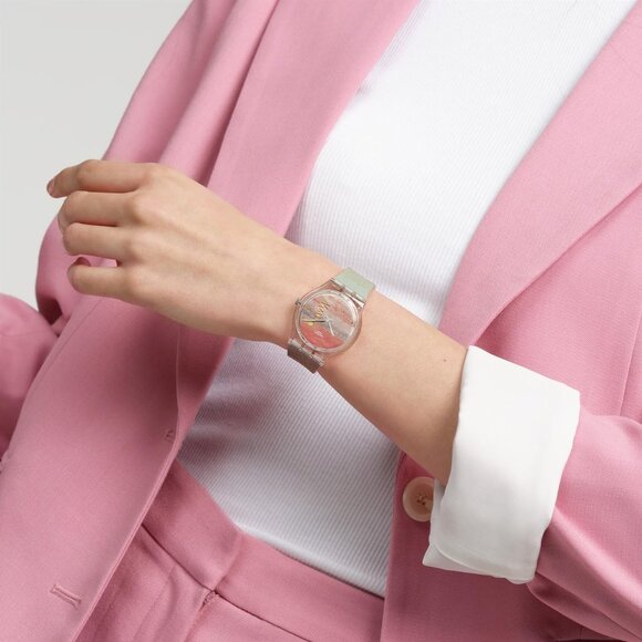 Stylish Pink Quartz Unisex Watch - Turner's Scarlet Sunset, 100 Feet Waterproof - Picture 4 of 7